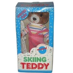 Battery Operated Musical Skiing Teddy Bear (1987) RARE